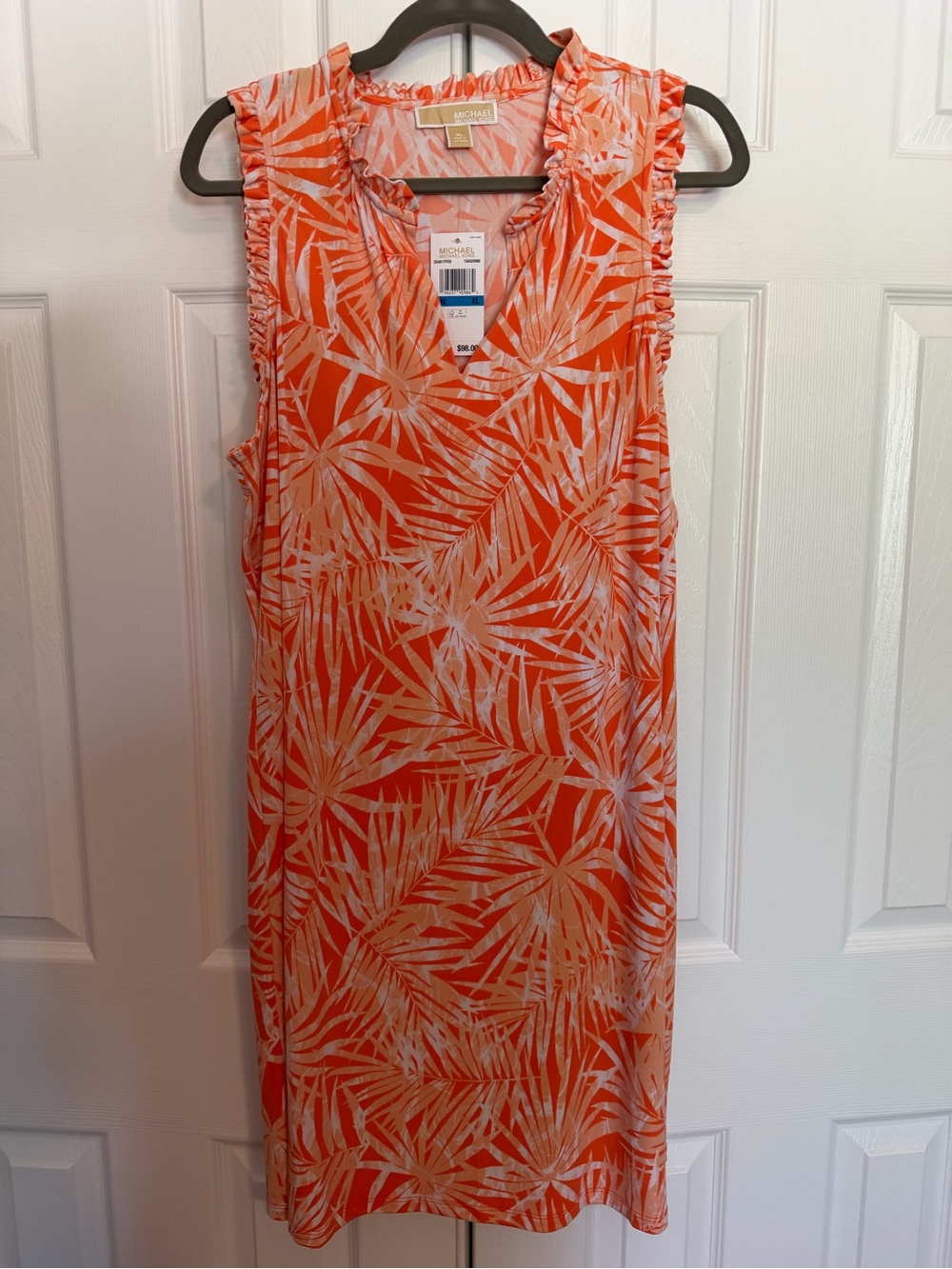 MICHAEL Michael Kors Orange Palm-Print Sleeveless Midi Dress